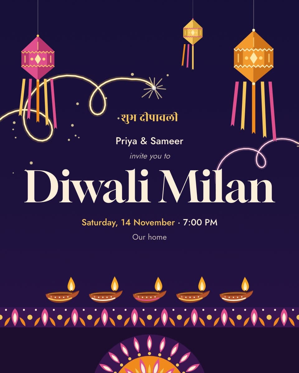 Diwali Milan festival invitation design
