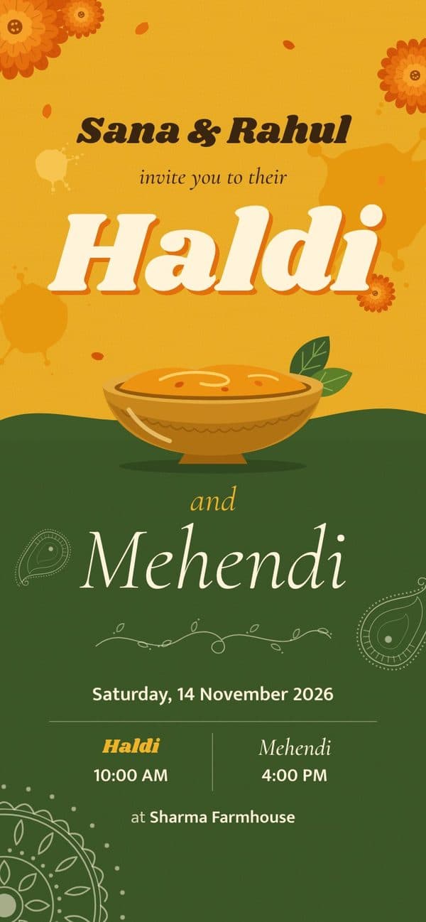 Haldi & Mehendi invitation on a phone