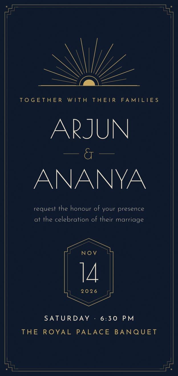 Royal Deco invitation design on a phone