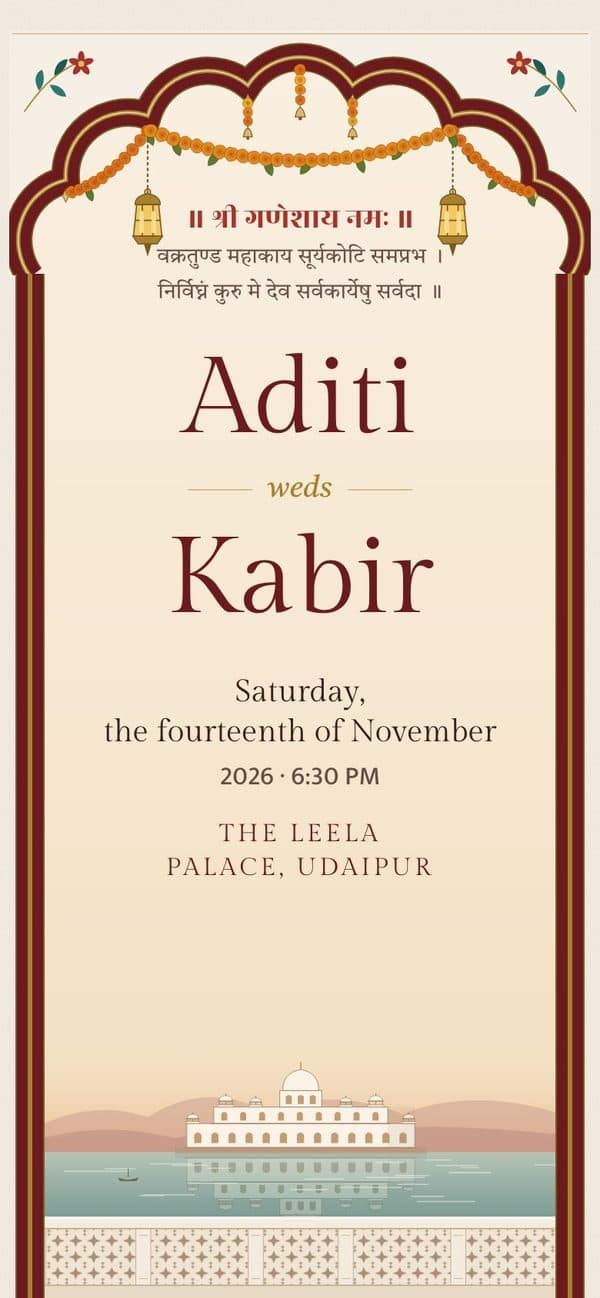 Rajwada — a Signature wedding invitation on a phone
